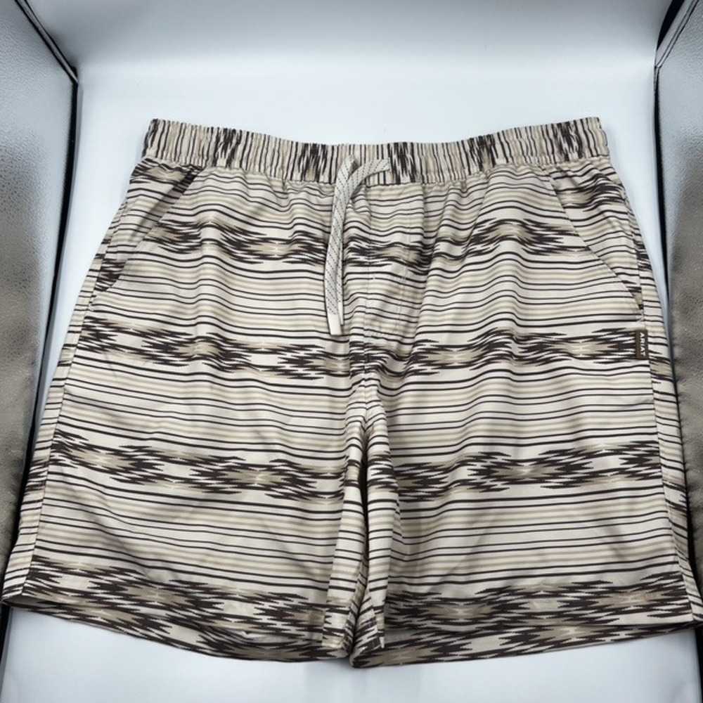Ariat Men's Large AriatTEK Southwest Ikat Striped Tan & Brown 6" Shorts